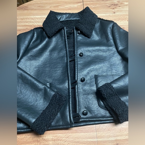 Cropped Black Faux Leather Jacket - Picture 12 of 12